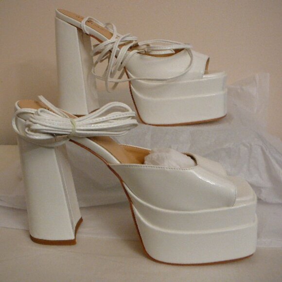 Wet Kiss White 6" Chunky Heel Double Platform Open Toe Sandals-US 9.5 EUR 40-NIB - Picture 3 of 9
